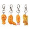 Imitaiton Food Resin Pendant Decorations, Platinum Plated Iron Clasp for Bag Ornaments, Fried Chicken Legs & Chicken Wings & French Fries & Shrimp Tails, Dark Orange, 7.2~8cm