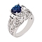 Alloy Rhinestone Wide Band Rings, Capri Blue, US Size 6(16.5mm)