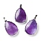 Natural Amethyst Pendants, Brass Teardrop Charms, Platinum, Cadmium Free & Lead Free, 28.5x18x5~6mm, Hole: 5x4mm