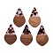 Transparent Resin and Walnut Wood Pendants, Teardrop Charms with Gold Foil, Coconut Brown, 48.5x28x3.5mm, Hole: 2mm