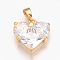 Brass Cubic Zirconia Charms, Nickel Free, Real 18K Gold Plated, Heart, Golden, 15x14x4.5mm, Hole: 3x4mm