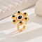 Elegant Vintage Abstract Flower Brass Fashion Adjustable Rings for Women, Real 18K Gold Plated, Inner Diameter: 16~19mm