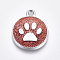 Enamel Charms, with Platinum Plated Alloy Findings and Glitter Powder, Flat Round with Dog Paw Prints, Red, 23x19x2.1mm, Hole: 2.1mm