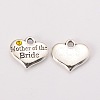 Wedding Theme Antique Silver Tone Tibetan Style Alloy Heart with Mother of the Bride Rhinestone Charms TIBEP-N005-18E-1
