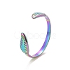 Ion Plating(IP) Rainbow Color 304 Stainless Steel Leaf Open Cuff Ring for Women RJEW-C025-25M-1