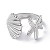 304 Stainless Steel Shell with Starfish Open Cuff Ring for Women RJEW-C046-03P-2