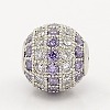 Lilac & Clear CZ Jewelry Findings Brass Micro Pave Cubic Zirconia Round Beads ZIRC-M015-20P-NR-2