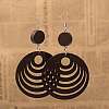 Elegant Fashion Flat Round Wood Dangle Earrings EJEW-I183-01-1