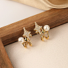 Brass Star Stud Earrings with Shell Pearl SG5479-2