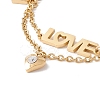 Crystal Rhinestone Heart and Word Love Charm Bracelet with 304 Stainless Steel Chains for Women STAS-P304-15G-2