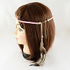 Women's Dyed Feather Braided Suede Cord Headbands OHAR-R187-04-2