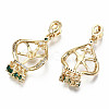 Brass Micro Pave Clear & Green Cubic Zirconia Peg Bails Pendants KK-S356-212G-NF-2