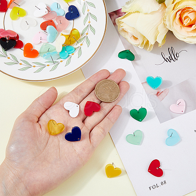 SUPERFINDINGS 38Pcs 19 Colors Acrylic Heart Stud Earring Findings FIND-FH0007-21-1