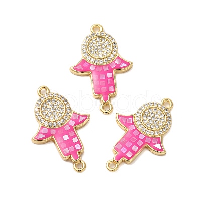 Rack Plating Brass Micro Pave Clear Cubic Zirconia Hamsa Hand Links Connector Charms KK-K385-118G-1