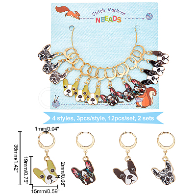 12Pcs 4 Style Alloy Enamel Dog Charms Locking Stitch Makers HJEW-PH01589-1