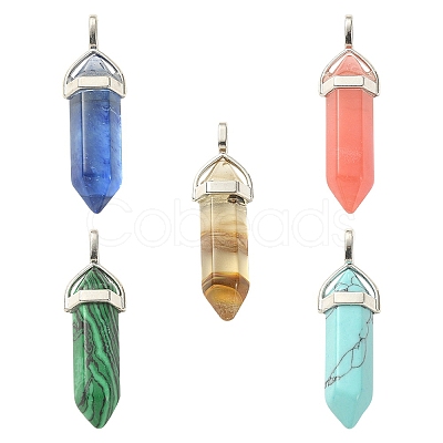 5Pcs 5 Styles Synthetic Mixed Gemstone Pointed Pendants G-YW0001-46-1