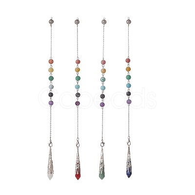 Mixed Natural Gemstone Pointed Dowsing Pendulums PALLOY-JF01986-1