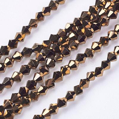 1 Strand Faceted Bicone Full Copper Plated Glass Beads Strands X-EGLA-J026-3mm-F16-1