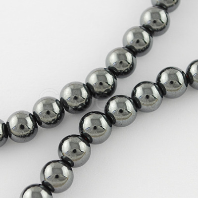 Non-magnetic Synthetic Hematite Beads Strands G-Q892-01-6mm-1