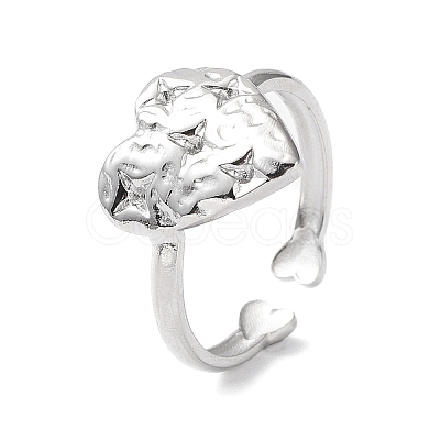 Tarnish Resistant Heart with Star 304 Stainless Steel Cuff Ring Findings STAS-P334-03P-1