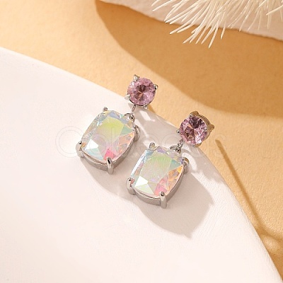 Cubic Zirconia Rectangle Dangle Stud Earrings EP4155-1