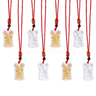 CHGCRAFT 16Pcs 2 Colors Gold Foil Rabbit Pendant Necklaces Set with Red Ropes NJEW-CA0001-08-1