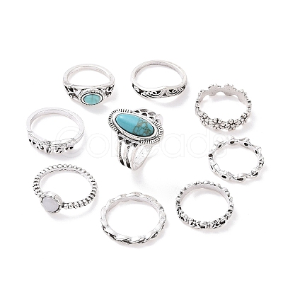 Synthetic Turquoise Finger Rings Set AJEW-PW0005-01A-1