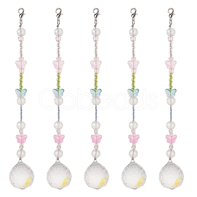 Teardrop & Butterfly Glass Suncatchers HJEW-JM00847-1