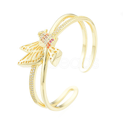 Cubic Zirconia Bird Open Cuff Bangle BJEW-N012-043-1