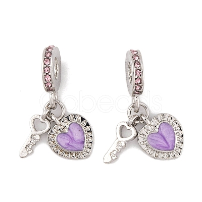 Rack Plating Alloy Light Rose Rhinestone European Dangle Charms FIND-C055-27P-02-1