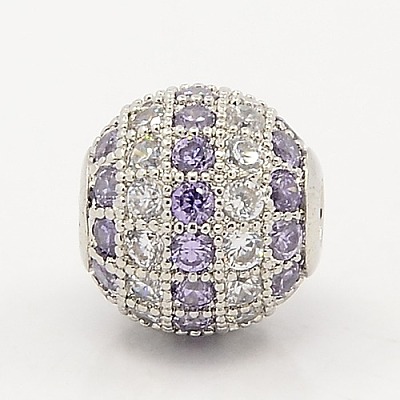 Lilac & Clear CZ Jewelry Findings Brass Micro Pave Cubic Zirconia Round Beads ZIRC-M015-20P-NR-1