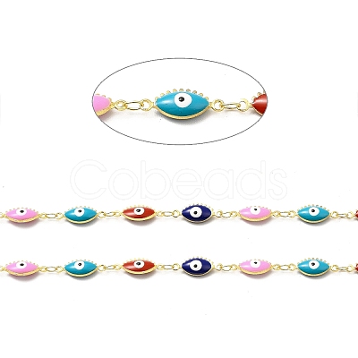 Handmade Eco-friendly Brass Enamel Horse Eye with Evil Eye Link Chain CHC-I045-18G-1