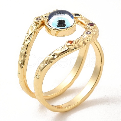 Resin Evil Eye Open Cuff Ring with Cubic Zirconia RJEW-E069-02G-07-1