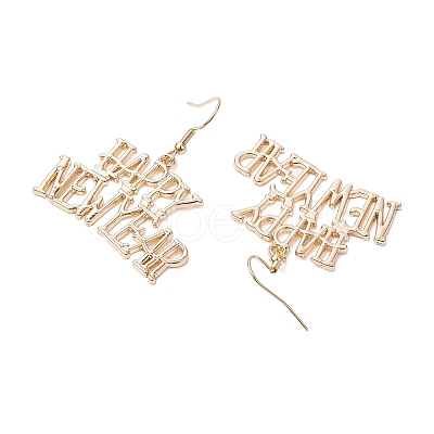 Word Happy New Year Alloy Dangle Earrings for Women EJEW-JE06155-1