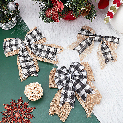 CHGCRAFT 3Pcs 3 Style Big Bowknot Polyester Imitation Linen Ornament Accessories DIY-CA0002-61-1