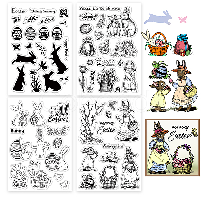 PandaHall Elite 4 Sheets 4 Styles Easter Theme PVC Plastic Stamps DIY-PH0010-31-1