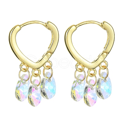 Brass Hoop Earrings with Glass Teardrop Charms EJEW-JE05396-1