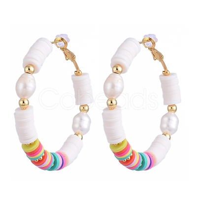 Basketball Wives Style Brass Heishi Beaded Hoop Earrings EJEW-JE04086-01-1