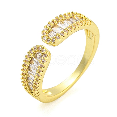 Brass Micro Pave Clear Cubic Zirconia Cuff Finger Rings for Women RJEW-B069-09G-1