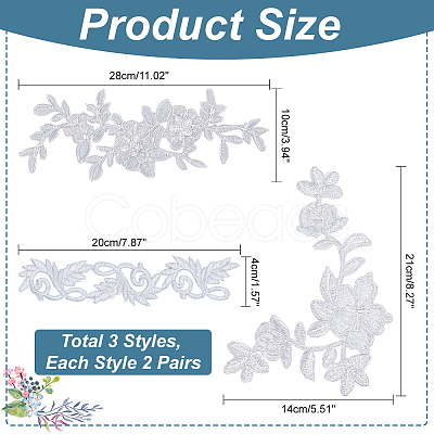 Nbeads 3 Style Flower Polyester Computerized Embroidery Patches PATC-NB0001-06-1