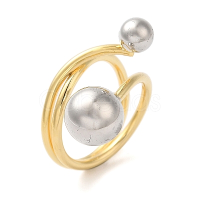 Brass Round Ball Open Cuff Rings for Women RJEW-B062-07GP-1