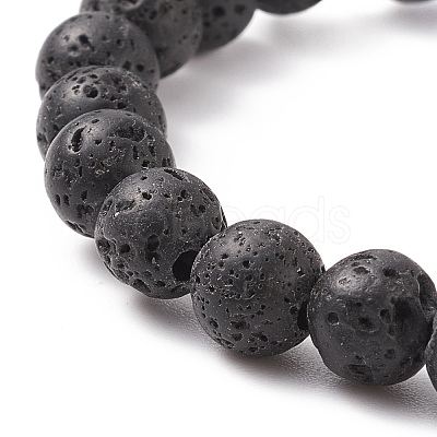 Natural Lava Rock & Tiger Eye Stretch Bracelet with Alloy Beaded BJEW-TA00147-03-1