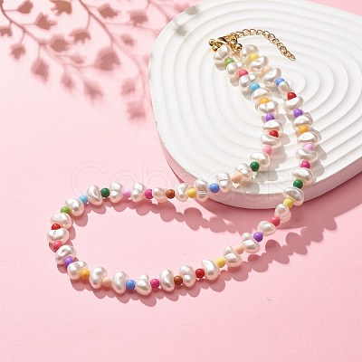 ABS Plastic Pearl Beaded Necklace with Acrylic Beads for Women NJEW-JN03881-1