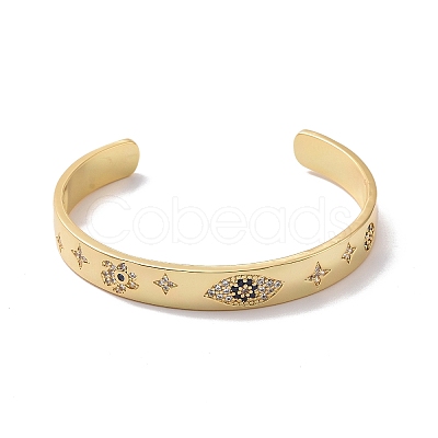 Cubic Zirconia Evil Eye & Star Open Cuff Bangle BJEW-P279-01G-1