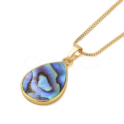 Rack Plating Natural Paua Shell Pendants Necklace NJEW-B104-01I-01G-1