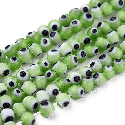 Handmade Evil Eye Lampwork Round Bead Strands LAMP-L055-4mm-M-1