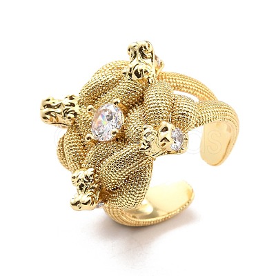 Clear Cubic Zirconia Snake Wrapped Cuff Ring for Women RJEW-C018-02G-1