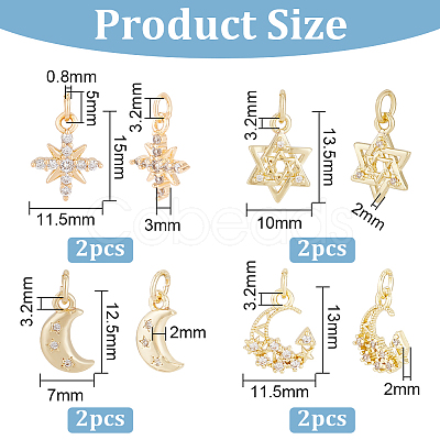 BENECREAT 8Pcs 4 Style Brass Micro Pave Cubic Zirconia Charms KK-BC0011-44-1