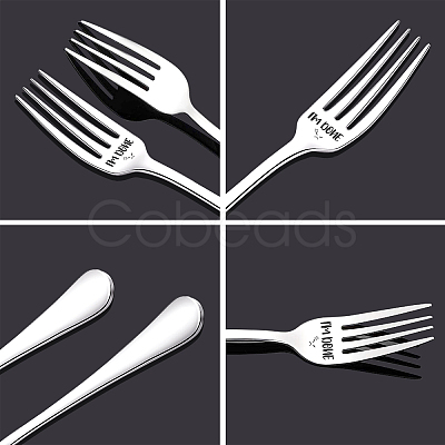 Word Pattern Stainless Steel Fork AJEW-WH0191-006-1