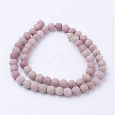 Frosted Natural Rhodonite Round Bead Strands G-G735-09F-6mm-1